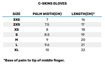 2025 CSkins Gloves 0 Størrelsesskema